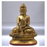 19th Century Thai Carved Wood And Gilt Painted Seated Buddha