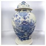 Large Jiangxi Chinese Blue And White Porcelain Lidded Vase