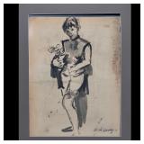 Elaine De Kooning (American, 1918-1989) Original Signed Ink Figure Drawing, Circa 1965