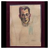 Elaine De Kooning (American, 1918-1989) Original Signed Pastel Portrait Drawing, Circa 1961