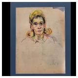 Elaine De Kooning (American, 1918-1989) Original Signed Pastel Portrait Drawing, Circa 1961