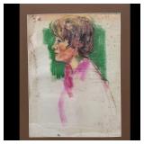 Elaine De Kooning (American, 1918-1989) Original Signed Chalk Pastel Portrait Drawing, Circa 1961