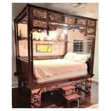 Antique Hand Carved Chinese Hardwood Opium Bed 19th C