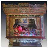 A Large Qing Dynasty Hardwood Opium Or Louhan Bed Carved With Gilt And Polychrome Paint