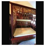 A Large Qing Dynasty Hardwood Opium Or Louhan Bed Carved With Gilt And Polychrome Paint
