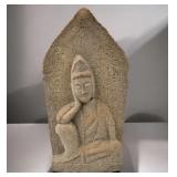 19th C Carved Japanese Stone Buddha With Calligraphy / Kannon Bodhisattva