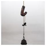 RARE & COMPLETE Antique Japanese Jizai-Kagi Hearth Hanger W/ Cast Iron Kettle 19th C