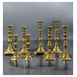 Set Of 8 Old Victorian Gilt Brass Candlestick Holders