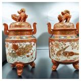 Pair Of Japanese Kutani Porcelain Incense Burners 19th Century