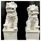 Pair Of Chinese Blanc De Chine Porcelain Foo Dogs