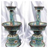 Pair Of Chinese Cloisonne Candle Prickets With Lotus Design, Qing Dynasty