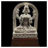 Antique Indian Carved Stone Figure Of Lakshmi With A Wooden Base