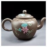 A Very Nice Chinese Yixing Enamel Teapot With Calligraphy And Seal Mark