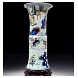Chinese Wucai Porcelain Gu / Beaker Vase With Double Ring Six Character Mark Jiajing