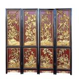 A Finely Carved Chinese Wood Screen Gilt Painted And Lacquered Four Panels