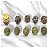 Lot Of 10 Gilt Metal Kathmandu Easter Ornament Egg Box Trinkets Inlaid With Semiprecious Stone