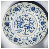 Chinese Blue And White Five-Clawed Dragon Porcelain Bowl With Double Ring Six Character Mark