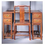 A Fine Antique Chinese Hardwood Desk With Original Chair Possibly ELM WOOD