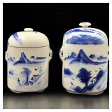 Pair Of Chinese Porcelain Lidded Tea Caddies