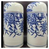 Pair Of Japanese Imari Porcelain Blue And White Lidded Jars