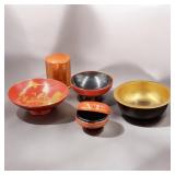 Antique Chinese Lacquered Bowls & Containers, 5 Pieces