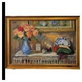 American New York-Lilian MacKendrick 1906-1987 O/C Still Life Painting "ORANGE ROSES"