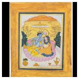 Indian Pahari School Miniature Kangra Painting Of Radha And Krishna