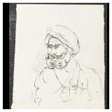Signed Joshi Ink Portrait Sketch, Attributed To Famous Indian Artist Murlidhar Sadashiv Joshi