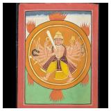 Indian Udaipur School Miniature Painting Of God With 16 Hands, Probably Vishnu