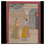 Indian Pahari School Miniature Painting Of Radha And Krishna Palace Scene