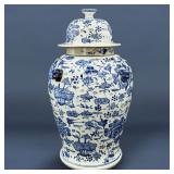 Large Chinese Blue And White Lidded Porcelain Ginger Jar