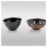 Pair Of Antique Chinese Glazed Pottery Tea Bowls, One With Marking