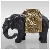 Bronze Elephant W/ Brass Saddle Incense Burner Statue, 20th C. Indian