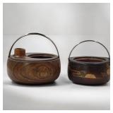 A Japanese Paulownia Tobako-Bon & An Ornate Chinese Wood & Copper Cooking Pot