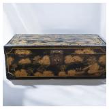 An Early Japanese Hand-Painted Black Lacquer Chest