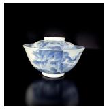 A Fine 17-18th C Chinese Blue And White Covered Bowl
