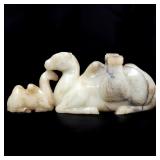 A Fine Carved Chinese White Jade Camel Mother & Baby Qing Dynasty