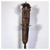 An Antique Papua New Guinean Tribal Carved Wood Wall Mask With Bone And Shell