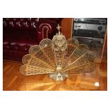 Antique Victorian Brass Peacock Fireplace Fan Screen