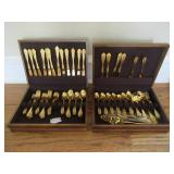 NATIONAL STAINLESS GOLD TONE CASBAH JAPAN FLATWARE SILVERWARE WITH CHESTS
