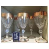 6 LEAD HAND CUT CRYSTAL GOBLETS WITH 24K GOLD PLATE TRIM