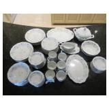 12 PIECE JOHANN HAVILAND CHINA SET WHITE SILVER RIM WEDDING RING GRAVY BOAT SOUP TUREEN PLATTERS