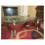 UNIQUE CONTEMPORARY MODERN GLASS TOP COFFEE TABLE 50” WITH SLIDING DOORS