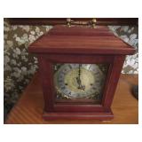 VINTAGE WESTWOOD MANTLE CLOCK WITH KEY CHERRY WOOD WORKS!