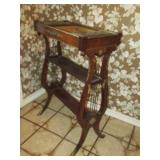 MAHOGANY REGENCY HARP SIDE ACCENT TABLE MISSING A COVER