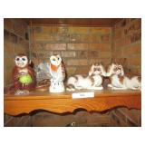 2 ITALIAN MOTTAHEDEH DOGS, MOTTAHEDEH OWL AND ITALIAN PORCELAIN MONKEY