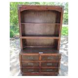 VINTAGE BOOKCASE 2 PIECE UNIT WITH 6 DRAWERS 44” X 18” X 76”