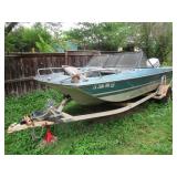 CLASSIC 70’s FIBERGLASS BOAT WITH JOHNSON 115 MOTOR AND TRAILER TIRES NEED TLC OWNER HAS TITLE