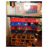STORE HOUSE 95736 FLOOR MOUNT 47 BIN PARTS RACK WITH CONTENTS AND STORE HOUSE 30 BIN WALL MOUNT PART