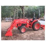 2017/18 KUBOTA TRACTOR LA525FL WITH BB1260 LAND PRIDE BOX BLADE GRADER. TRACTOR HAS 76 HOURS